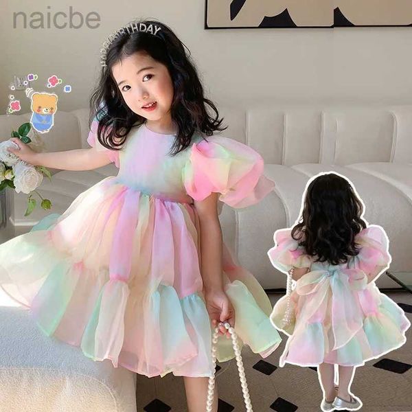 Robes de fille manches bouffantes robe de princesse en tulle col carré jupe à volants en maille soirée robe de fée de bal Costume ldd240313