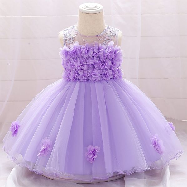 Robes de fille violet né robe de baptême pour bébé fille blanc 6M 24M première fête d'anniversaire porter mignon sans manches enfant en bas âge fille robe de baptême 230712