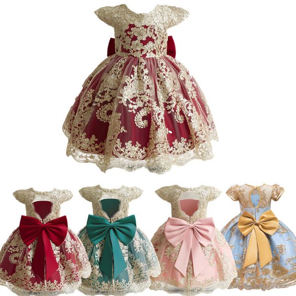 Robes de fille Robe de princesse de fleur rouge pour les filles en bas âge 12M bébé un an fête d'anniversaire grand arc Tutu robe fille formelle Pageant Costume de bal 230214