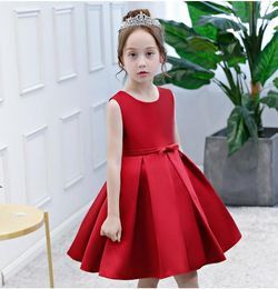 Robes de fille rouge Satin enfants pour les filles élégante robe de princesse Tutu année robes de bal mariage fête de noël