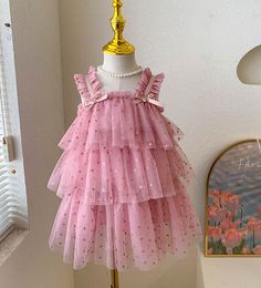 Abiti da ragazza Vendita al dettaglio Neonate Boutique Dot Cake Dress Princess Kids Sweet Dress Holiday 2-6 T 230609