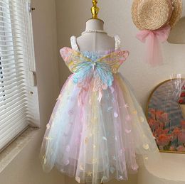 Robes de fille au détail bébé filles fée Boutique dos papillon maille robe princesse enfants doux fête anniversaire robe vacances 2-7 T 230615