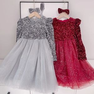 Robes de fille Paillettes Filles de Noël Robe d'hiver à manches longues Vêtements pour enfants 3 8Y Birhday Party Enfants Princesse pour l'automne 231128