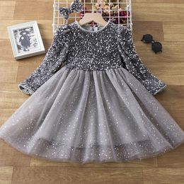 Mädchenkleider Pailletten Mädchen Prinzessin Partykleider für 3–8 Jahre Kinder Geburtstag Hochzeit Abend Ballkleid Frühling Herbst Langarm Kinderkleid 231214