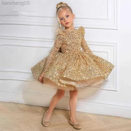 Robes de fille Sequin enfants robe pour filles mariage doré Tulle dentelle fille robe élégante princesse fête Pageant robe formelle Fo218s