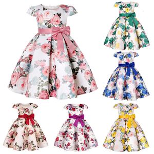 Robes de fille sept couleurs fleurs filles robe d'été grand arc mode robe de princesse de Noël cadeau de fête d'anniversaire 2-10 ans vêtements pour enfants 230609