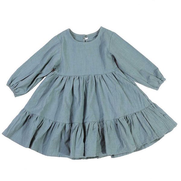 Robes de fille Robe de fille simple 100% coton couleur unie manches longues robe d'enfants volants robes d'enfants pour les filles vêtements de filles de mode