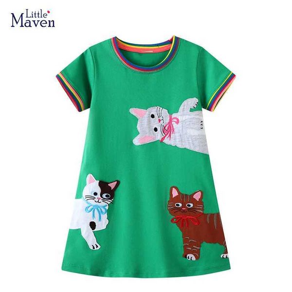 Robes de fille petite fourrure 2024 Coton extérieur Childrens et filles Vêtements dessin animé robe à manches courtes