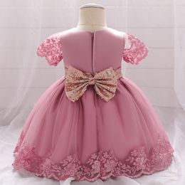 Vestidos de niña Traje de princesa de color sólido Vestido de encaje formal elegante para niños para niñas