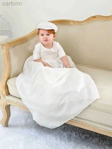 Robes de fille solide fille garçon robe longue baptême de bébé baptême vêtements avec chapeau 0-2 ans d240425