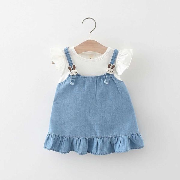 Robes de fille en Corée du Sud 2024 Été préscolaire Girls Robe Montage Coton Denim Childre