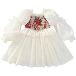 Vestidos de niña Vestido bordado vintage español para niña Niños Bridemaid Boda Vestidos de fiesta blancos Ropa de fiesta Ropa elegante 231120