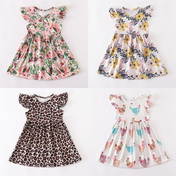 Vestidos de niña Oferta especial Venta Girlymax Baby Girl Milk Silk Ruffles Twirl Director Longitud de la rodilla Ropa para niños Leopardo de manga corta 220908