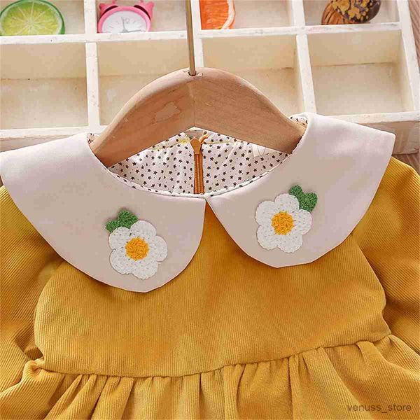 Vestidos de niña Spring and Autumn Baby Girl's Daily's Daily With Hu Duo Borded Doll Collar Block Manges largas Sweet and Simple Korean