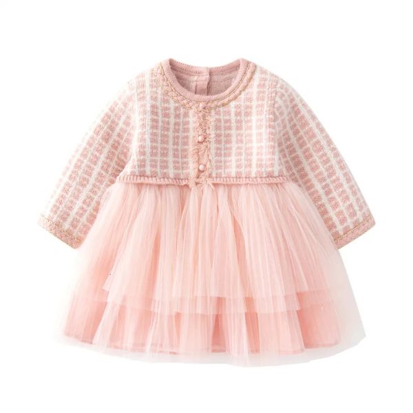 Vestidos de niña Primavera y otoño Ropa para niños Vestido elegante para niños Gaozi esponjoso de punto rosa para niñas de 1 a 6 años 2312306