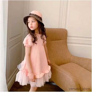 Robes de fille printemps et été 2022 nouvelle enfant filles rose Style occidental filles maille à manches courtes robe de princesse enfants robes