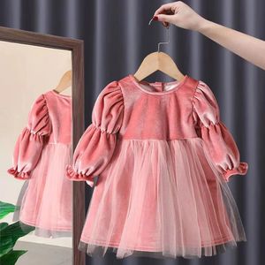 Robes de fille printemps automne enfant enfant en bas âge infantile princesse rose tutu vêtements de fête chaud velours manches bouffantes enfants pour les filles 231118