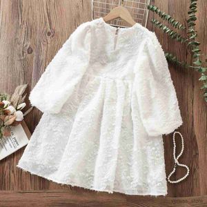 Robes de fille Printemps Automne Filles Princesse Robes Blanc Fête Robe De Bal Robe À Manches Longues Enfants Costumes Bébé Fille Vêtements 6 8 10 12 ans