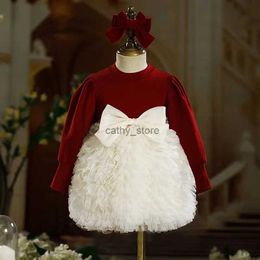 Robes de fille printemps automne-né les robes bébé nouveau-nés pour fille pure coton princesse en dentelle premier anniversaire robes de fête de fille rouge tenues de bébé
