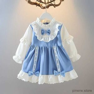 Robes de fille Printemps Automne Enfant Filles Robe Bleu Bow Robes Plissées Bébé Fille A-ligne Jupe Robe De Princesse Pour Les Filles Âges 1 à 4