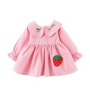 Robes de fille printemps automne enfant en bas âge dessin animé coréen mignon fraise poupée collier bébé robe né vêtements petites filles vêtements BC2086fille