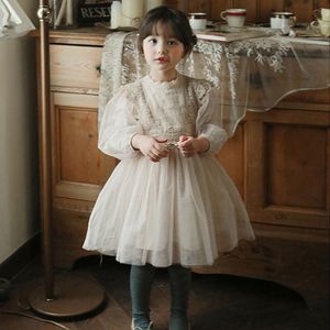 Girl's jurken lente mesh Koreaanse kinderen peuter zomerkleding meisjes Franse lantaarn mouw tule puffy jurk elegant 221203