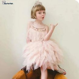 Robes de fille printemps été plumes personnalisé bébé dres robe de princesse ins sangle Rhineston robe fête robe de saint valentin 231016