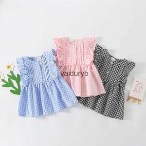 Vestidos de niña Estilo Wear Summer Girl's Plisado Plaid Cotton 2023 Baby's Western Style Shirt Dressvaiduryb