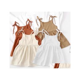 Robes De Fille Styles Fille Robe Enfants Couleur Unie Jarretelles Conception Deux Poches Été Enfant Élégant Drop Delivery Bébé Maternité Caillot Dhbde