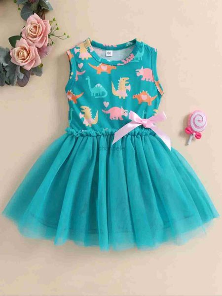 Vestidos de niña Vestido de princesa para niña de 1 a 5 años de verano, vestido para bebé, niña sin mangas con disfraz de encaje con estampado de dinosaurio para fiesta de niña 240315