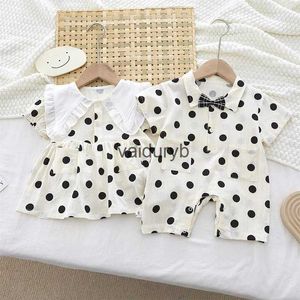 Meisjesjurken Zomer Baby Boy Romper Meisjes Jurk Zus Jongere broer Tweelingkleding Peuter Pasgeboren Baby Korte mouw Dot Overalls Outfitsvaiduryb