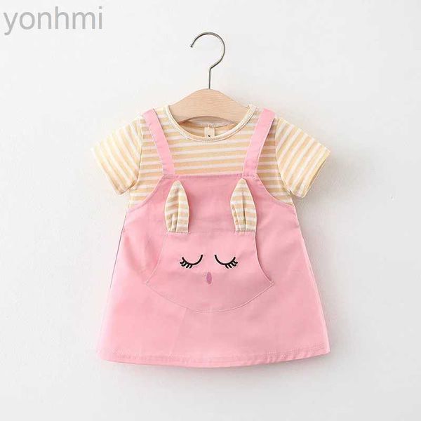 Robes de fille Summer bébé dessin animé robe de chat à manches courtes rayées Top à princesse suspendue Robe de 0 à 3 ans de filles D240423