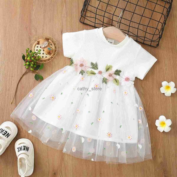 Vestidos de niña Summer Dress Baby Girl Little Girl 3d Flower Mesh Knited Princess Party Ropa de cumpleaños para niños Diarios Diarios Terros2312222