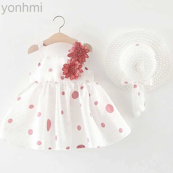 Robes de fille Été bébé robes de fille coréen mignon arc rose rose fleur fleur sans manches coton coton robe princesse + vêtements pour enfants bc010 d240423