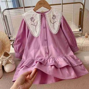 Robes de fille Été bébé fille nouvelle robe coton lin grand col rabattu robes de princesse enfants style coréen enfants vêtements de sport