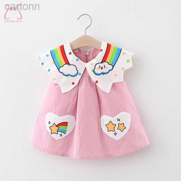 Robes de fille Été bébé fille robes de fête arc-en-ciel sans manches en manches de manches simples coton bébé vibrant 0 à 3 ans costume d'enfants D240425