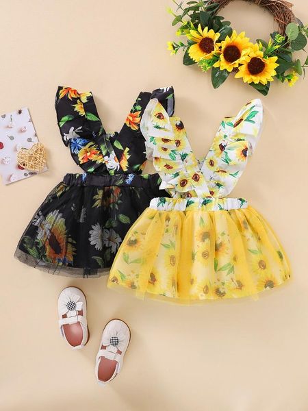 Robes de fille Summer Born Baby Girls Dress Robe mi-longue Floral à manches volantées Ensemble de vêtements Enfants Enfants 2 3 6 9 12 18 24 Mois YearsGirl's