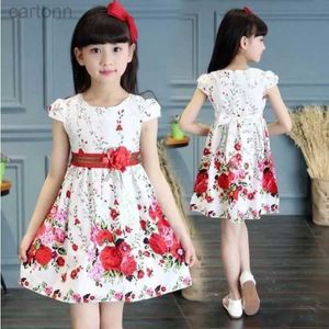 Robes de fille Été Enfants Filles Fleur Robe 2024 Fête Sans Manches A-ligne Princesse Taille Serrée Robe 2 4 Mignon Bébé Vêtements pour 10 à 12 ans 24323