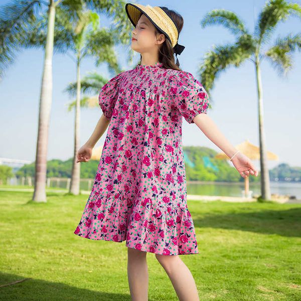 Robes de fille Robe D'été Pour Fille Rose Robe Florale Pour Enfants Fille D'été Enfants Robes Vêtements Décontractés Pour Les Filles