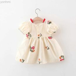 Robes de fille robe de fille d'été bébé fille fleur et feuille collier brodé patchwork dentelle de bobine de bulle robe princesse d240423