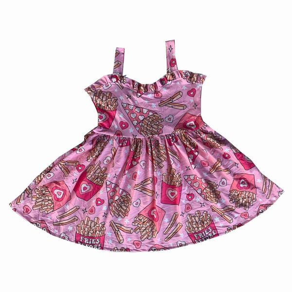 Robes de fille Summer Girl Robe sans bretelles Amour avec puce Forme Imprimer Jupe normale Jupe au genou Tissu en soie de lait 240315