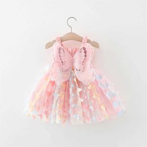 Robes de fille d'été fille princesse d'anniversaire robe de fête d'anniversaire arrière fée ailée avec une robe en mailles papillon brodée wx