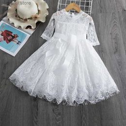 Vestidos de niña Summer Girl Vestido de encaje blanco Bordado Floral Media manga Disfraz para la fiesta de bodas de cumpleaños 3-8t Girl Casual Cloth