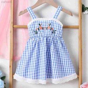Robes de fille Summer Girls Jupe Camisole Broidered Plaid Waistband Lace Robe Fashionable Baby Baby Child D240425