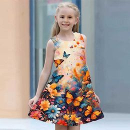 Vestidos de niña Vestido de chicas de verano 2024 Ropa para niños Mantense Flower Butterfly 3d Princess Vestido para niñas de 2 a 7l240508