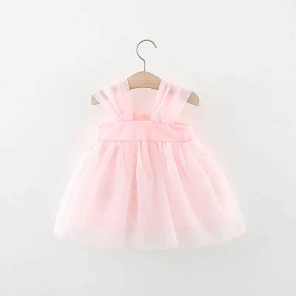 Robes de fille Summer Girls Hobe Baby Girl 0-3 ans 3d Flower Bow Pearl Couleur solide Mesh Sling Princess Robe