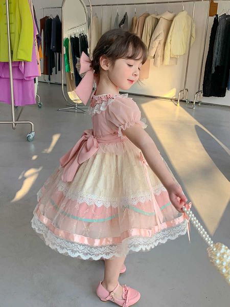 Robes de fille d'été filles robe enfants rose dentelle arc mignon robe de soirée filles vêtements fête d'anniversaire pour enfants tout-petits filles bouffantes robe 27T Z0223