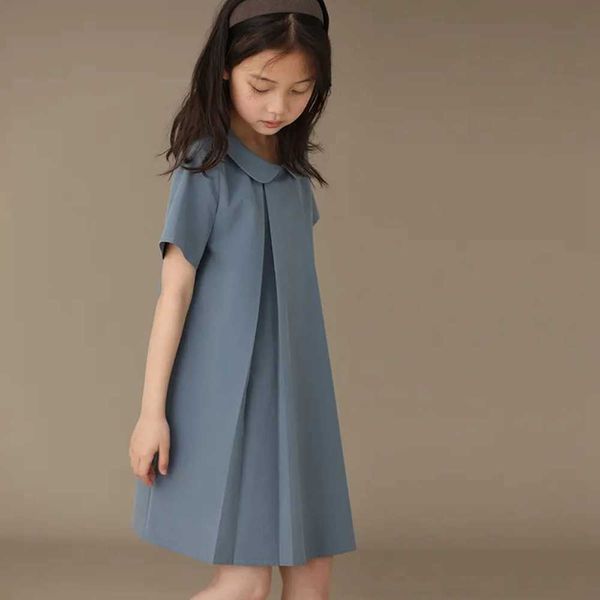 Robes de fille Robes d'été pour filles, couleur unie, ample, col Peter Pan, robes bleues mignonnes et décontractées, vêtements pour filles 5 6 7 8 9 10 11 12