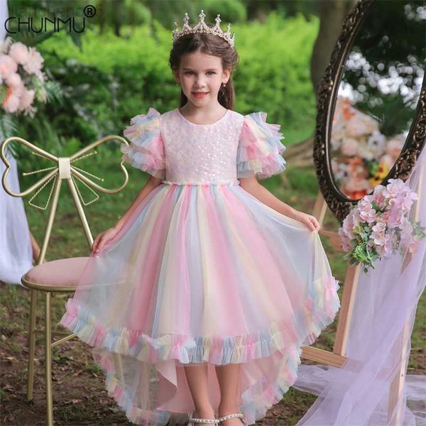 Abiti da ragazza Summer Girls Fluffy Princess Dress Teen Girl Prima Comunione Cerimonia Long Trailing Abbigliamento Bambini Bridesmild Party Vestidos W0224