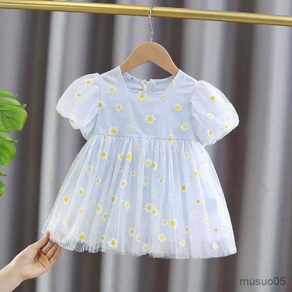 Vestidos de niña, vestido de princesa de verano para niñas, estampado de flores, ropa para niños, vestidos de hada para bebés, vestido de baile azul